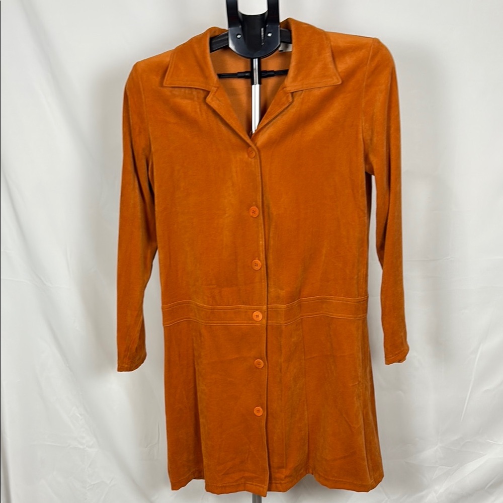 Orange Button-Up Midi Dress, Size Small Petite